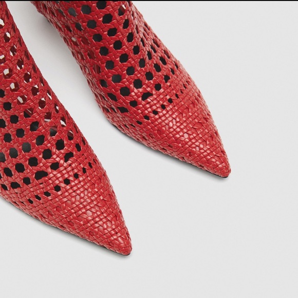 Zara || Red Braided Mid Ankle Boots - Picture 3 of 7